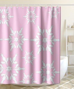 Winter Snowflake Christmas Pattern Fabric Shower Curtain in Pink