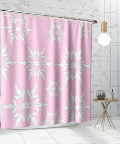 Winter Snowflake Christmas Pattern Fabric Shower Curtain in Pink