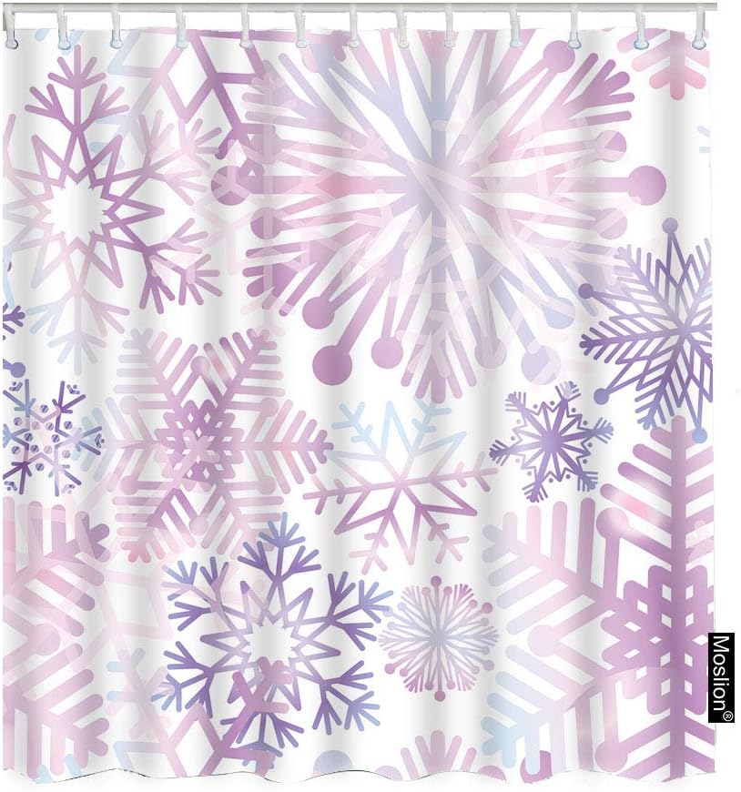 Winter Snowflake Crystal Snowfall in Christmas Shower Curtain for Festive Decor