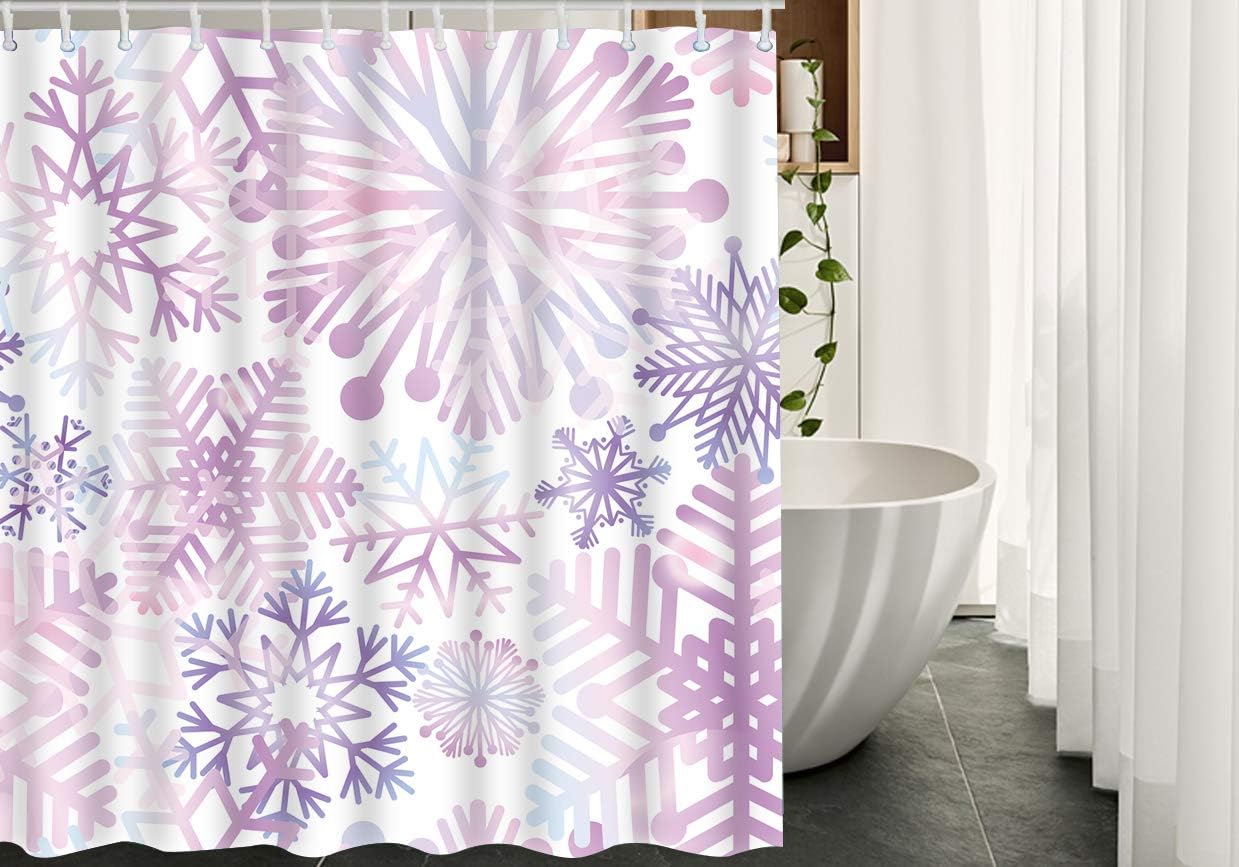 Winter Snowflake Crystal Snowfall in Christmas Shower Curtain for Festive Decor