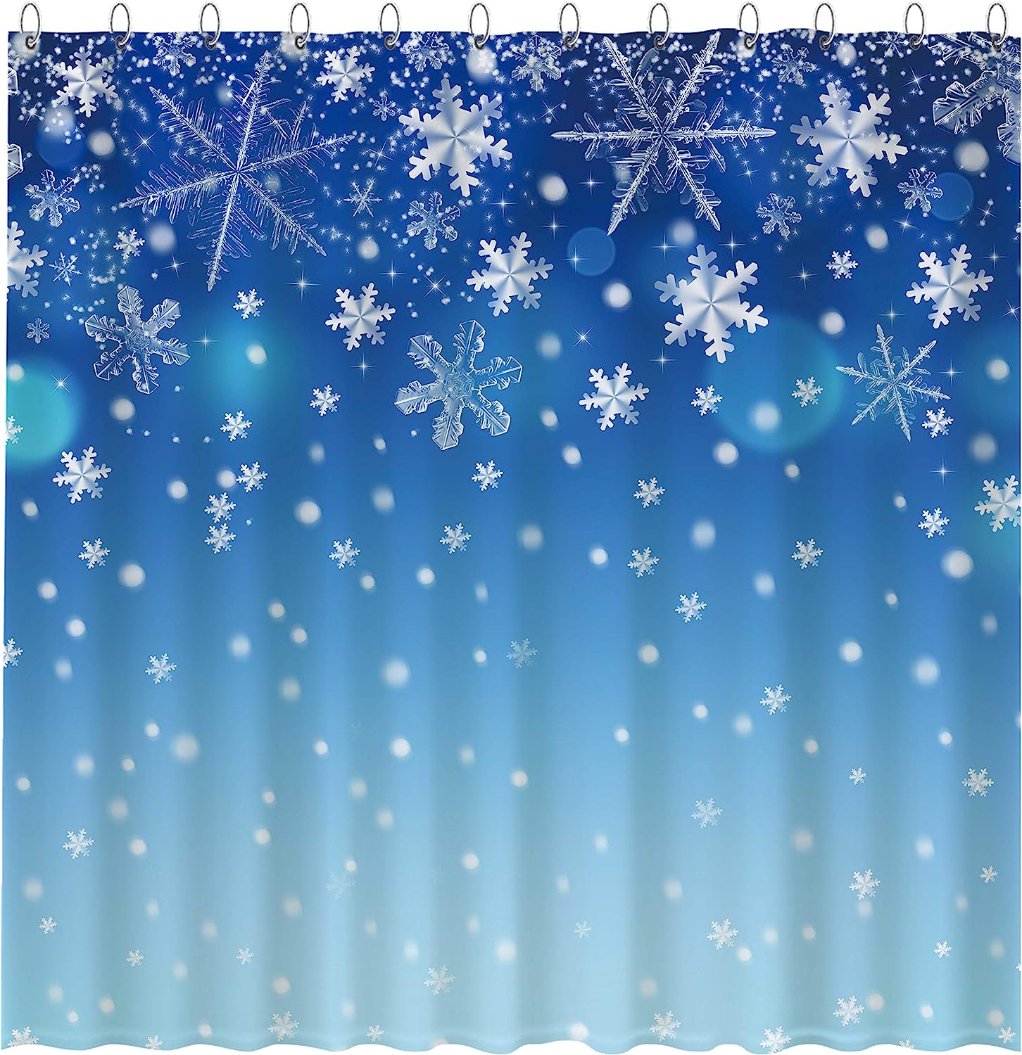 Winter Snowflake Shower Curtain With Bokeh Sequin Print For Christmas Bathroom Decor