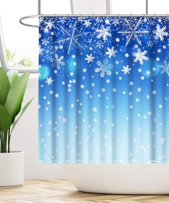 Winter Snowflake Shower Curtain With Bokeh Sequin Print For Christmas Bathroom Decor