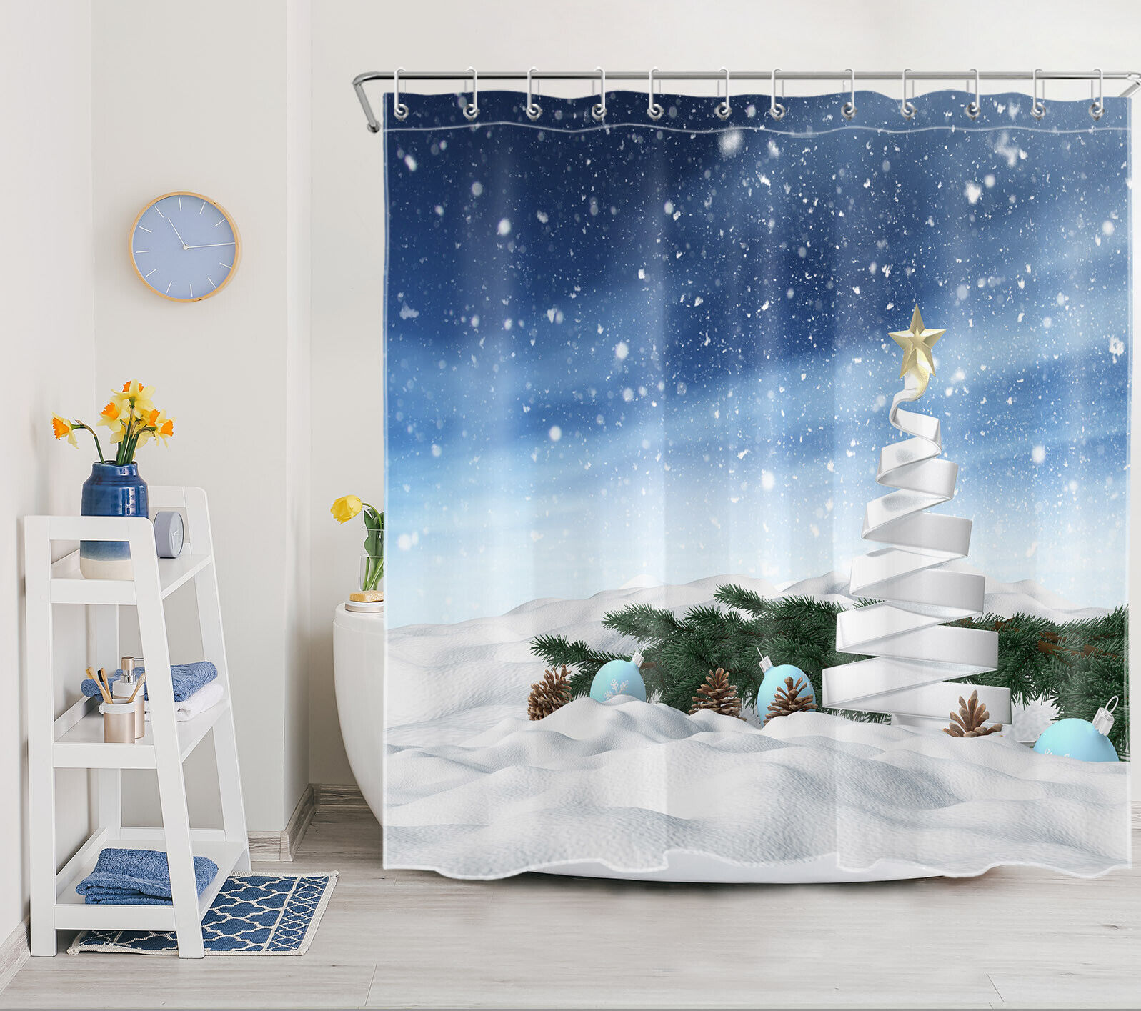 Winter Snowflake Star Shower Curtain