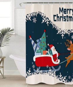 Winter Snowflake Xmas Tree Santa Deer Merry Christmas Shower Curtain for Home Decor