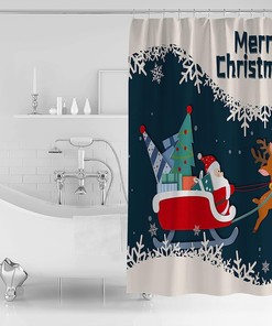 Winter Snowflake Xmas Tree Santa Deer Merry Christmas Shower Curtain for Home Decor
