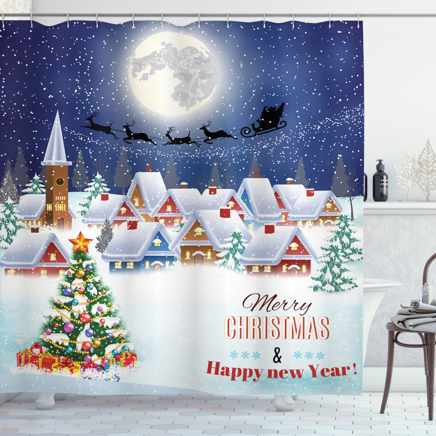 Winter Snowflakes Print Shower Curtain For Festive Bathroom Decor