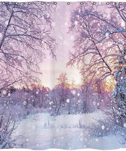 Winter Snowing Landscape Christmas Shower Curtain With Glitter Forest And Snowflake Bokeh By Allenjoy