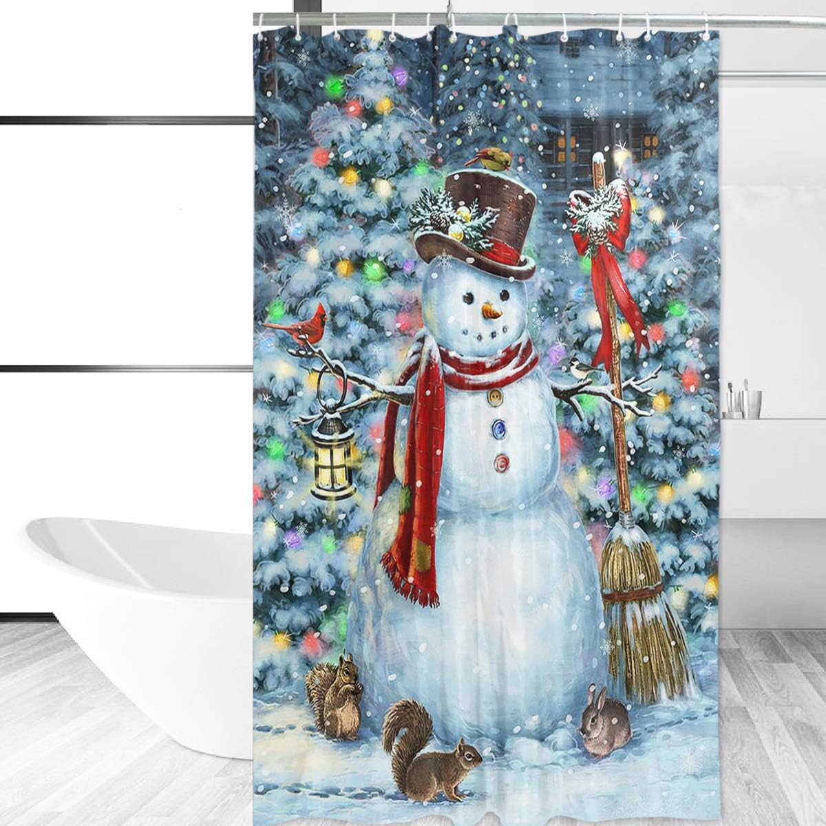Winter Snowman Animal Shower Curtain With A Festive Christmas Theme - Image 2