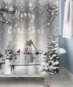 Winter Snowman Tree Cardinal Bird Snowflake Shower Curtain - Festive Bathroom Decor