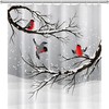 Winter Snowy Tree Shower Curtain with Christmas Art and Red Cardinals for a Festive Bath