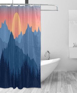 Winter Sun and Mountains Print Waterproof Shower Curtain for Bathroom Decoration
