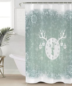 Winter Teal Elk Xmas Balls Christmas Snowflake Shower Curtain for Bathroom