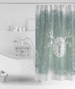 Winter Teal Elk Xmas Balls Christmas Snowflake Shower Curtain for Bathroom