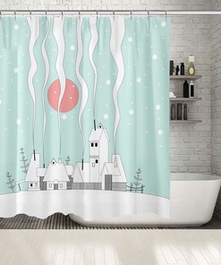 Winter Village Sun Snowflakes Houses Printed Showers Curtain for Bathtub Decorations 
