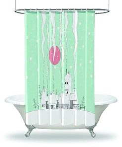 Winter Village Sun Snowflakes Houses Printed Showers Curtain for Bathtub Decorations