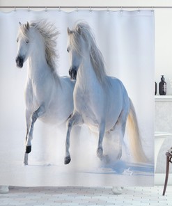 Winter White Horse Animal Print Shower Curtain - A Beautiful And Majestic Addition To Your Bathroom