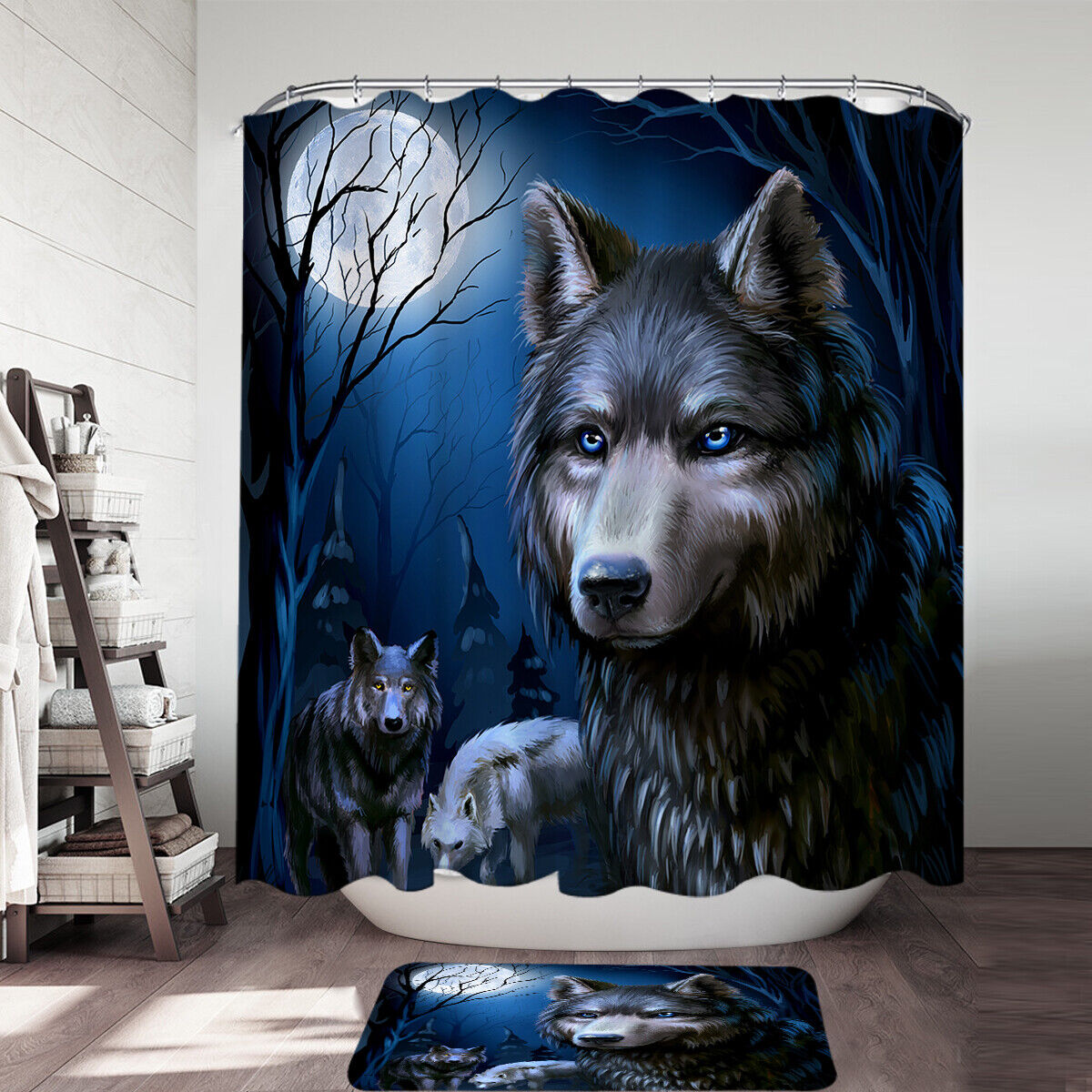 Winter Wolf Shower Curtain For Animal Lover Bathroom Decor