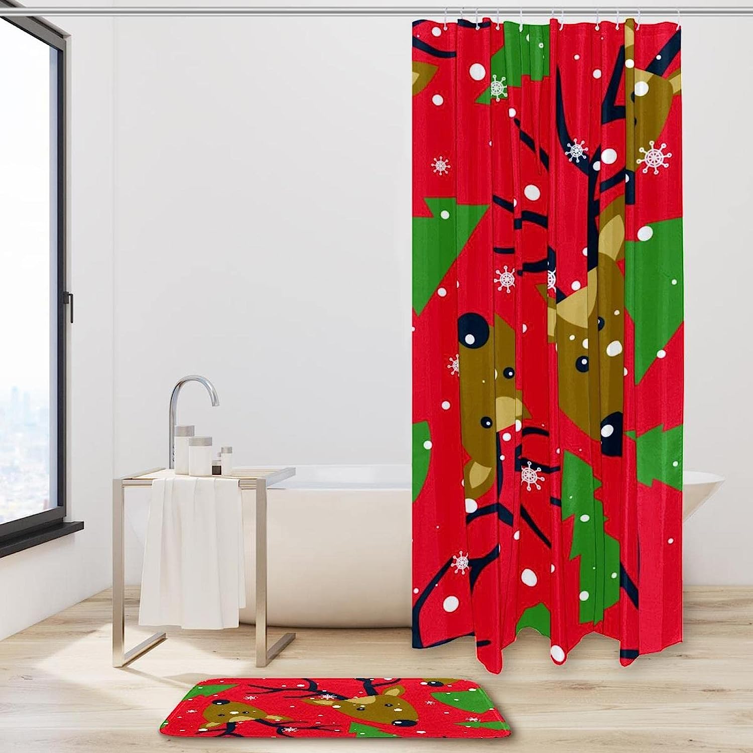 Winter Wonderland Deer And Snowflake Shower Curtain For Bathroom - Image 2