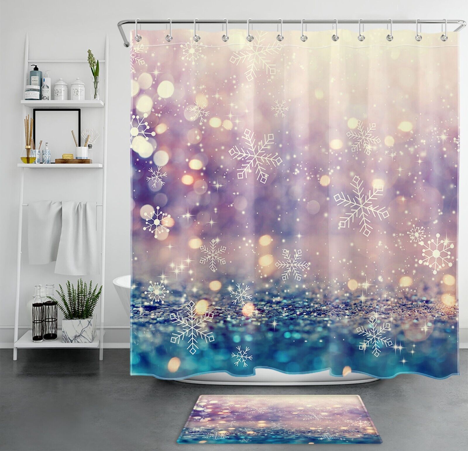 Winter Wonderland Shower Curtain With Snowflake Nature Scenery Print