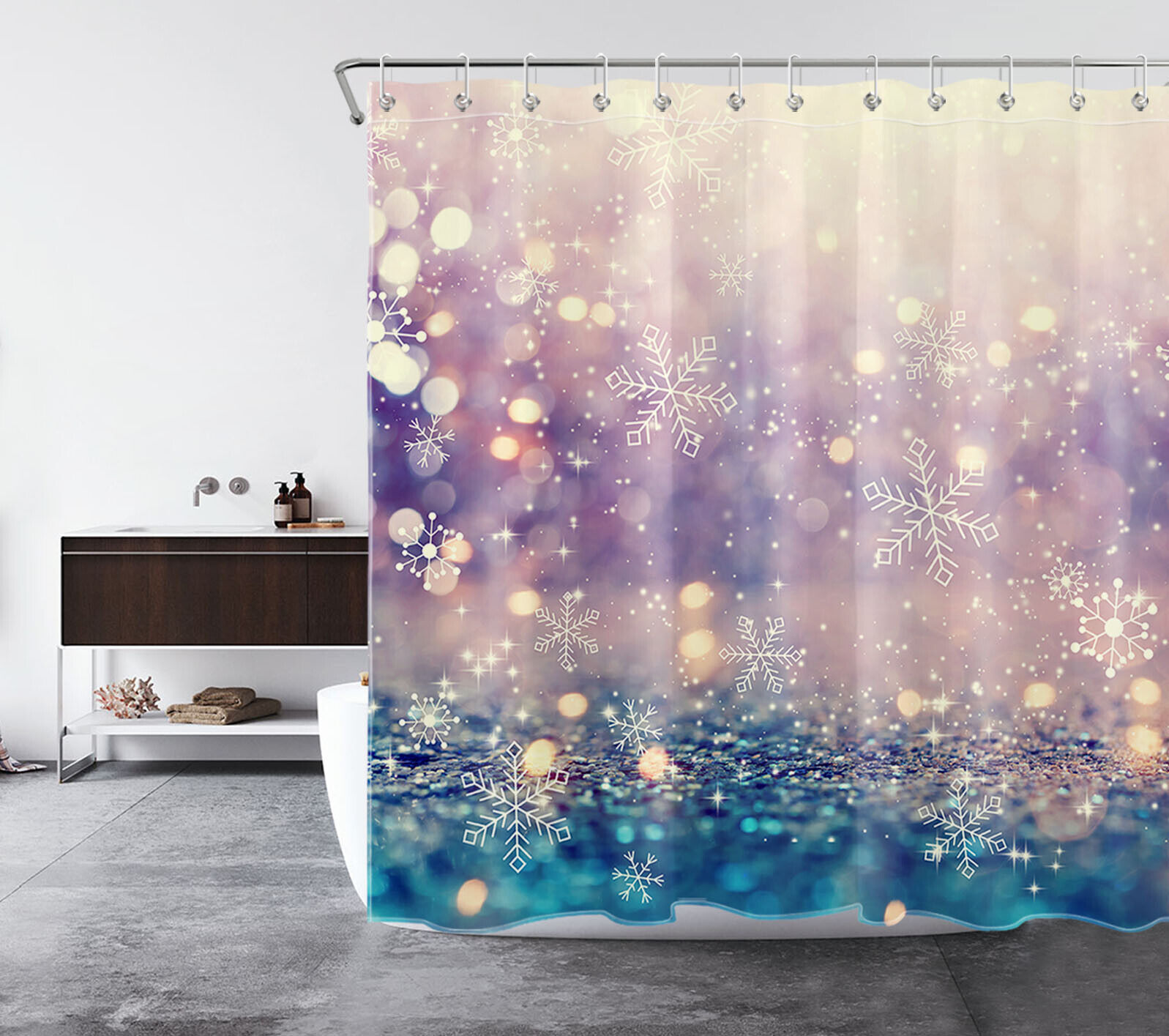 Winter Wonderland Shower Curtain With Snowflake Nature Scenery Print