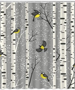 Winter Wonderland Shower Curtain With Snowing Aspen Forest Design