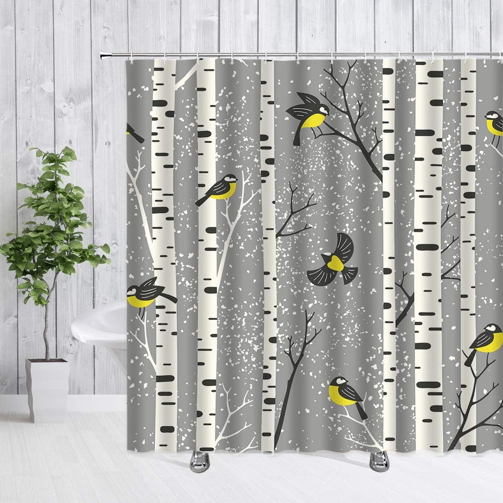 Winter Wonderland Shower Curtain With Snowing Aspen Forest Design - Image 2