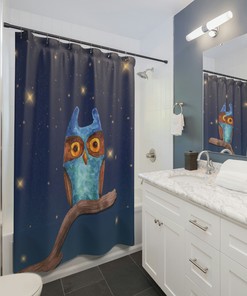 Wise Owl Shower Curtain - Night Sky Tree Branch Bathroom Decor