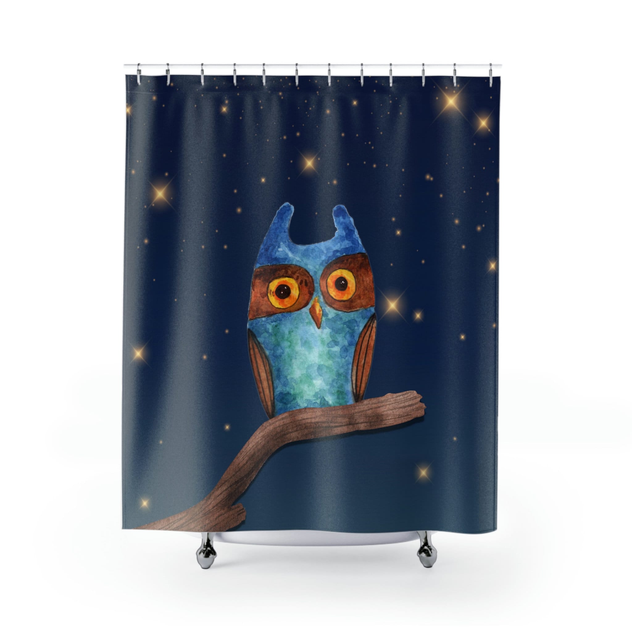 Wise Owl Shower Curtain - Night Sky Tree Branch Bathroom Decor - Image 2