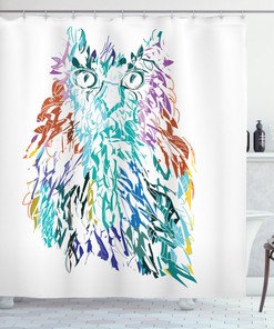 Wise Owl with Fluffy Feathers Abstract Print Ethnic Shower Curtain 