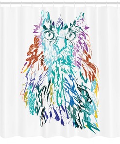 Wise Owl with Fluffy Feathers Abstract Print Ethnic Shower Curtain
