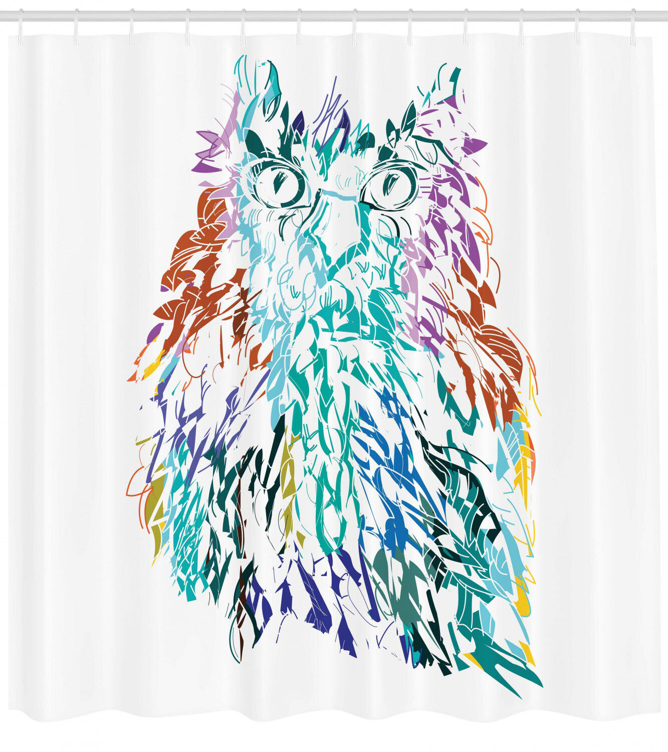 Wise Owl with Fluffy Feathers Abstract Print Ethnic Shower Curtain