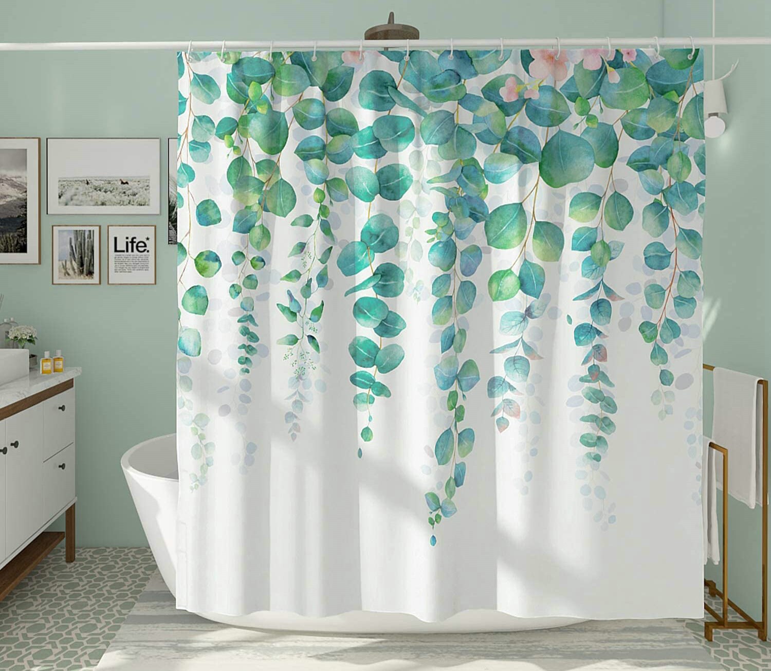 Wisteria Flower Botanical Leaf Floral Shower Curtain Spring Waterproof