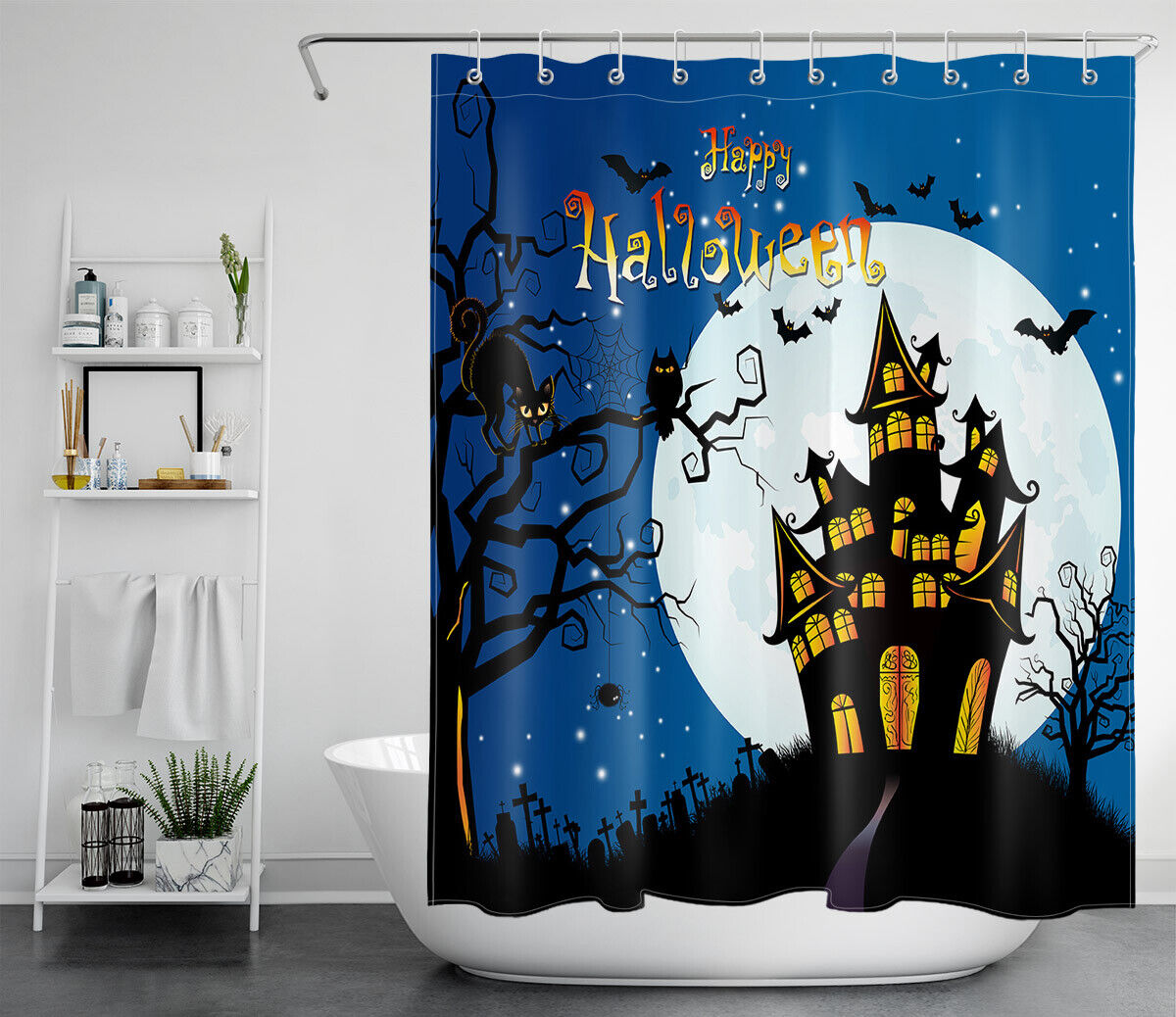 Witch And Gnome Full Moon Halloween Shower Curtain - Festive And Fun