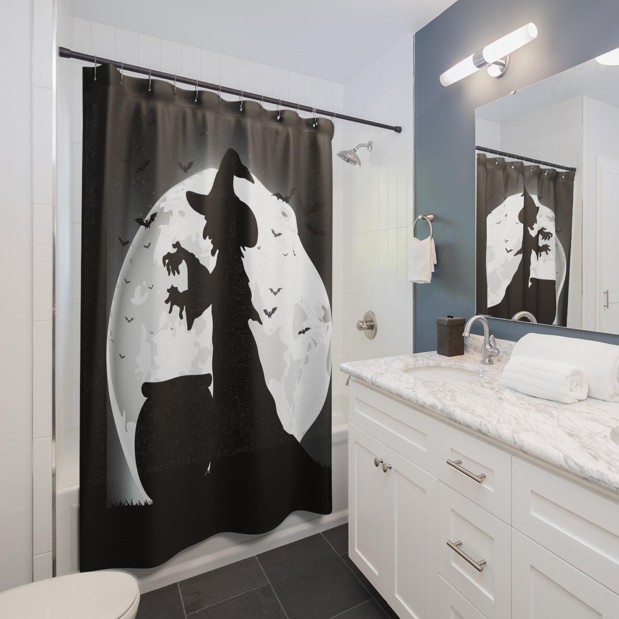Witch Brew Full Moon Shower Curtain With Mystic Print For Bathroom