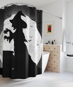 Witch Brew Full Moon Shower Curtain With Mystic Print For Bathroom