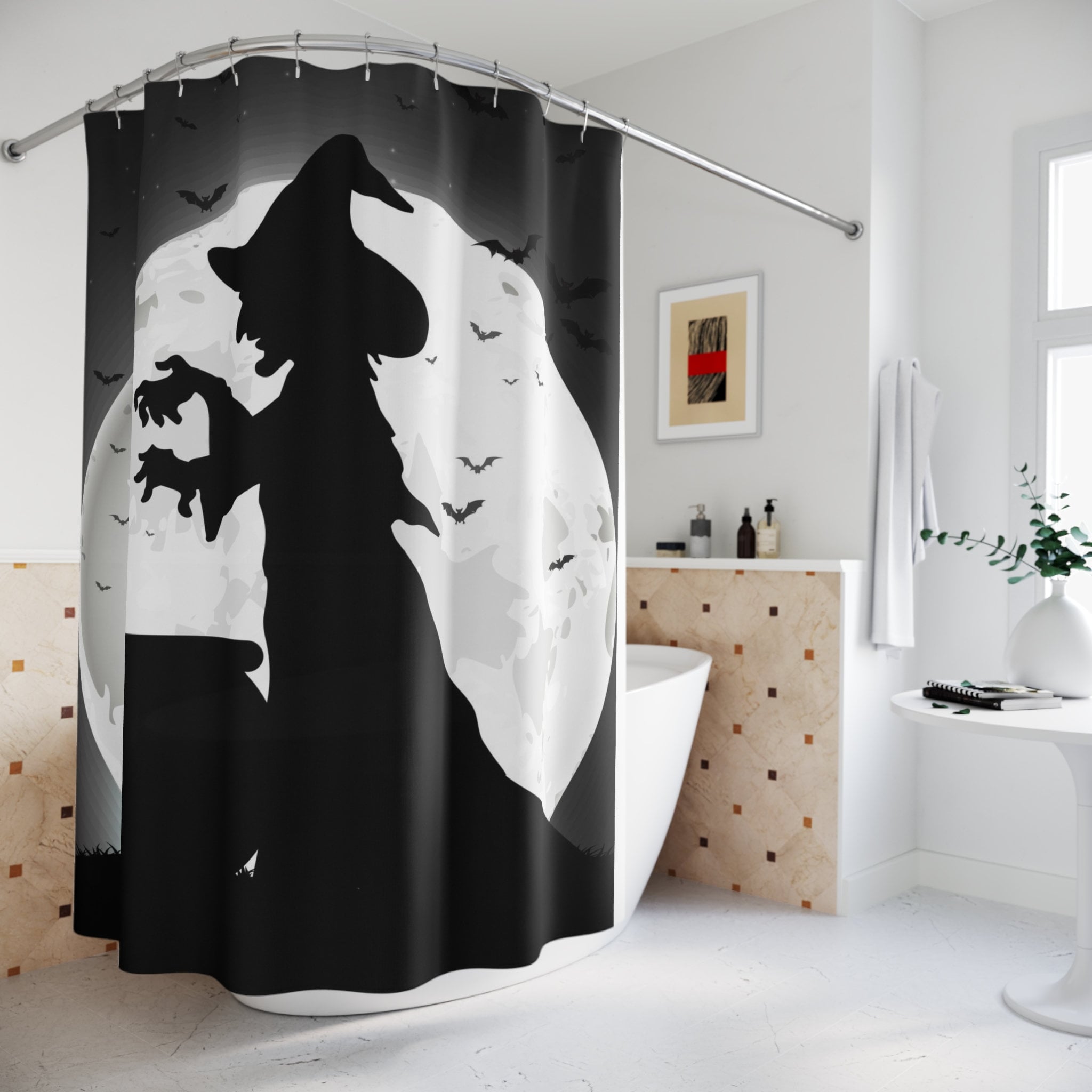 Witch Brew Full Moon Shower Curtain With Mystic Print For Bathroom