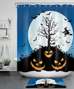 Witch Cemetery Pumpkin Halloween Shower Curtain - Classic Halloween Design