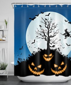 Witch Cemetery Pumpkin Halloween Shower Curtain - Classic Halloween Design