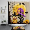 Witch Hat Owl Cat Pumpkin Halloween Shower Curtain - Spooky Bathroom Accessories