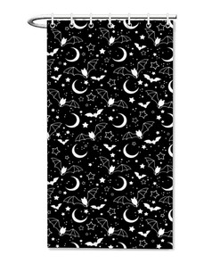 Witchy Bat And Moon Shower Curtain With Gothic Print For Bathroom