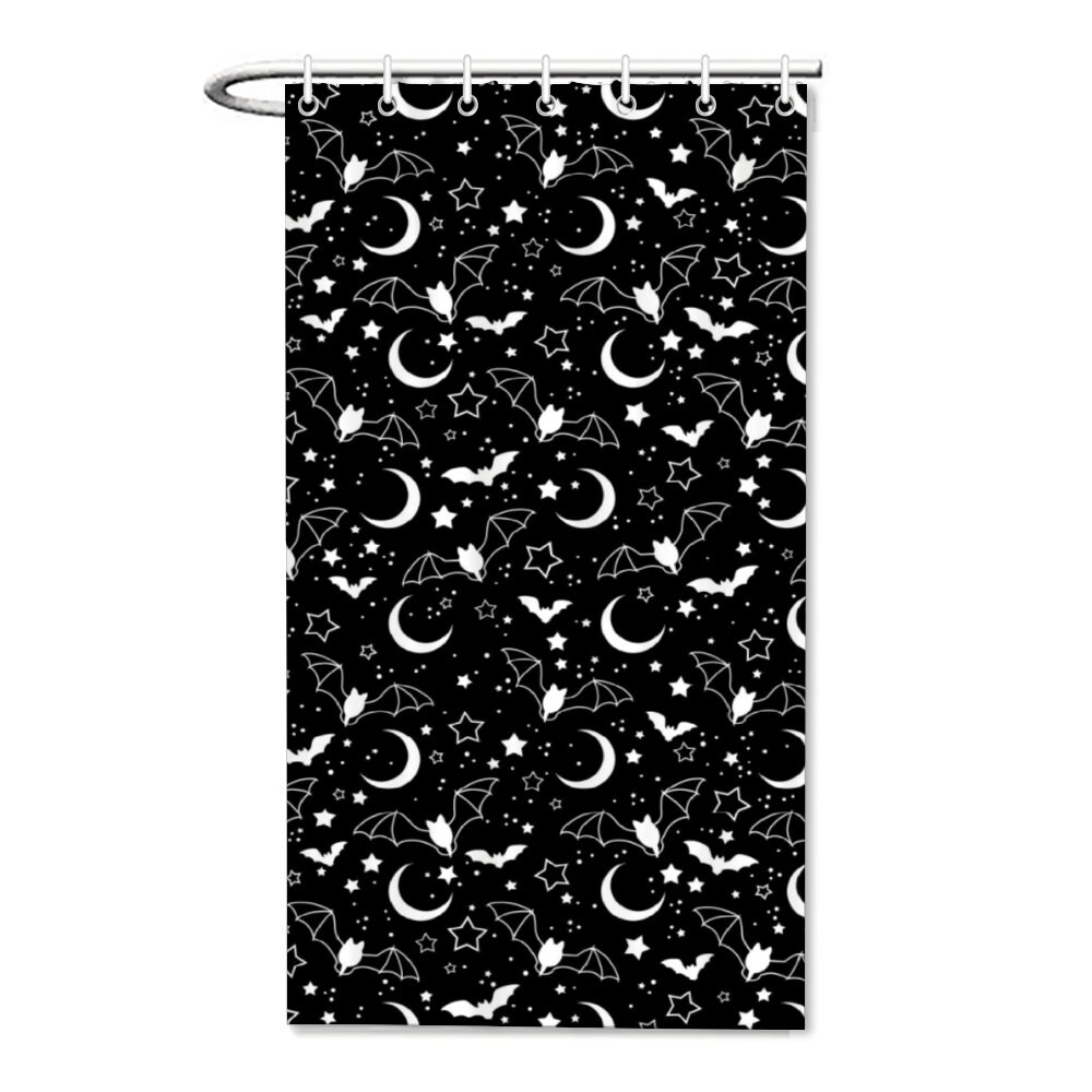 Witchy Bat And Moon Shower Curtain With Gothic Print For Bathroom