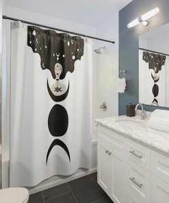 Witchy Black and White Shower Curtain for Gothic Bathroom Design 