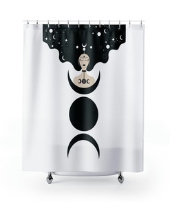 Witchy Black and White Shower Curtain for Gothic Bathroom Design