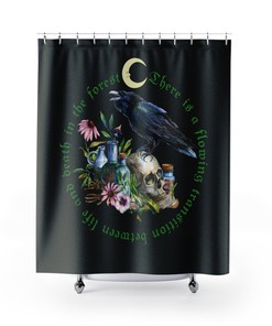 Witchy Forest Shower Curtain With Alchemy & Gothic Life And Death Quote