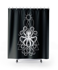 Witchy Octopus Shower Curtain - Gothic Pagan Squid Shower Accent for Sea Witch Bathroom Decor