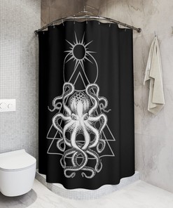 Witchy Octopus Shower Curtain - Gothic Pagan Squid Shower Accent for Sea Witch Bathroom Decor