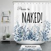 Witty And Funny Green Botanical Blue Leaves Shower Curtain For Bathroom 
