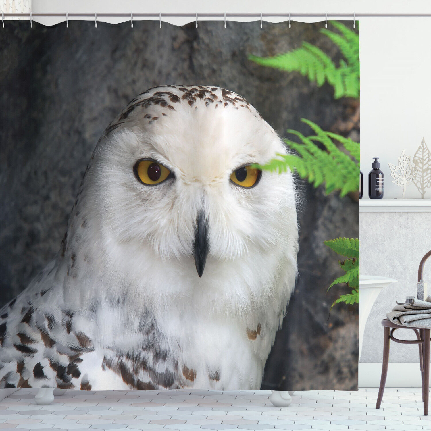 Wizard Magician Shower Curtain with White Owl Pet Print for Bathroom
