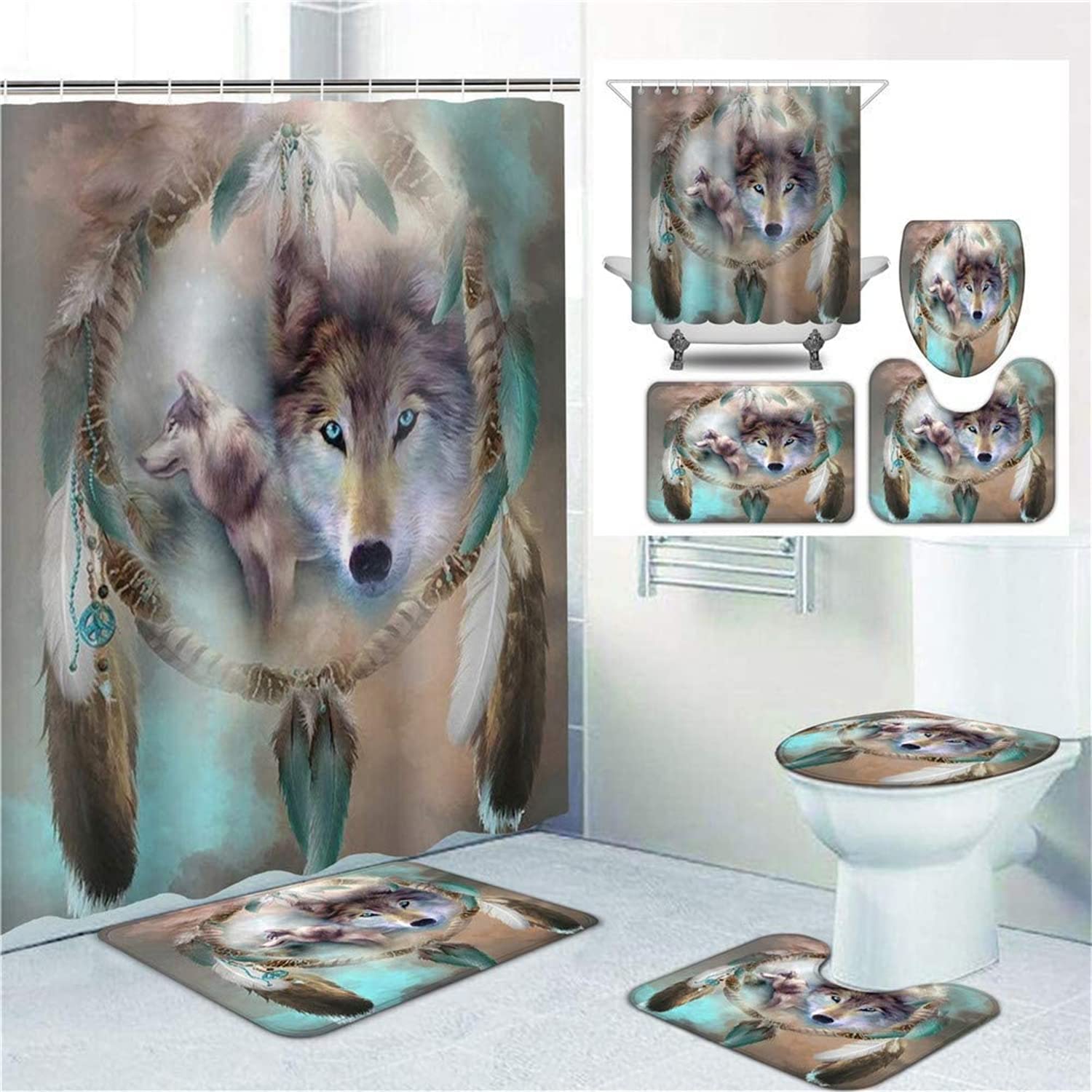 Wolf Dream Catcher Cool Wolf Fabric Animal Shower Curtain For Bathroom