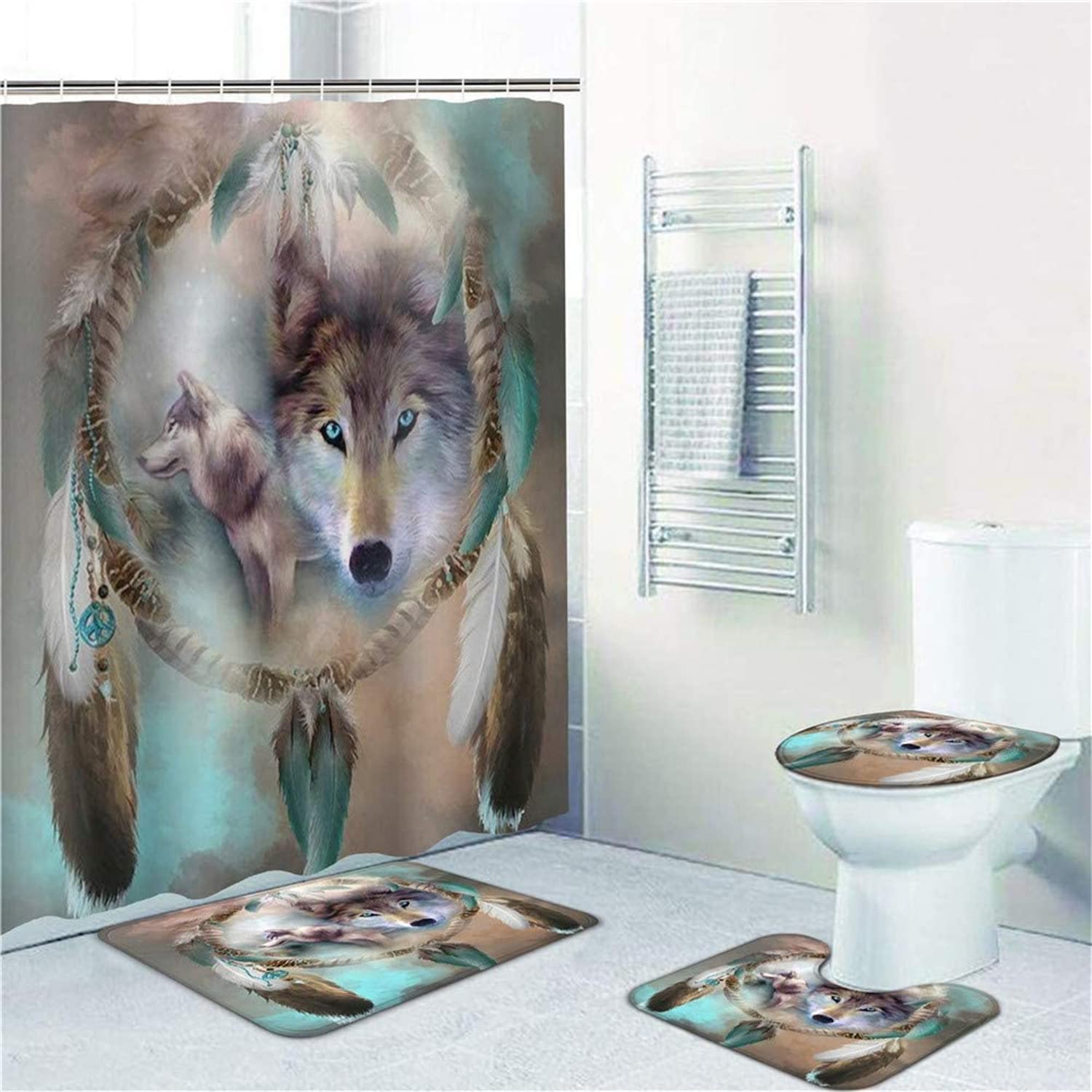 Wolf Dream Catcher Cool Wolf Fabric Animal Shower Curtain For Bathroom - Image 2